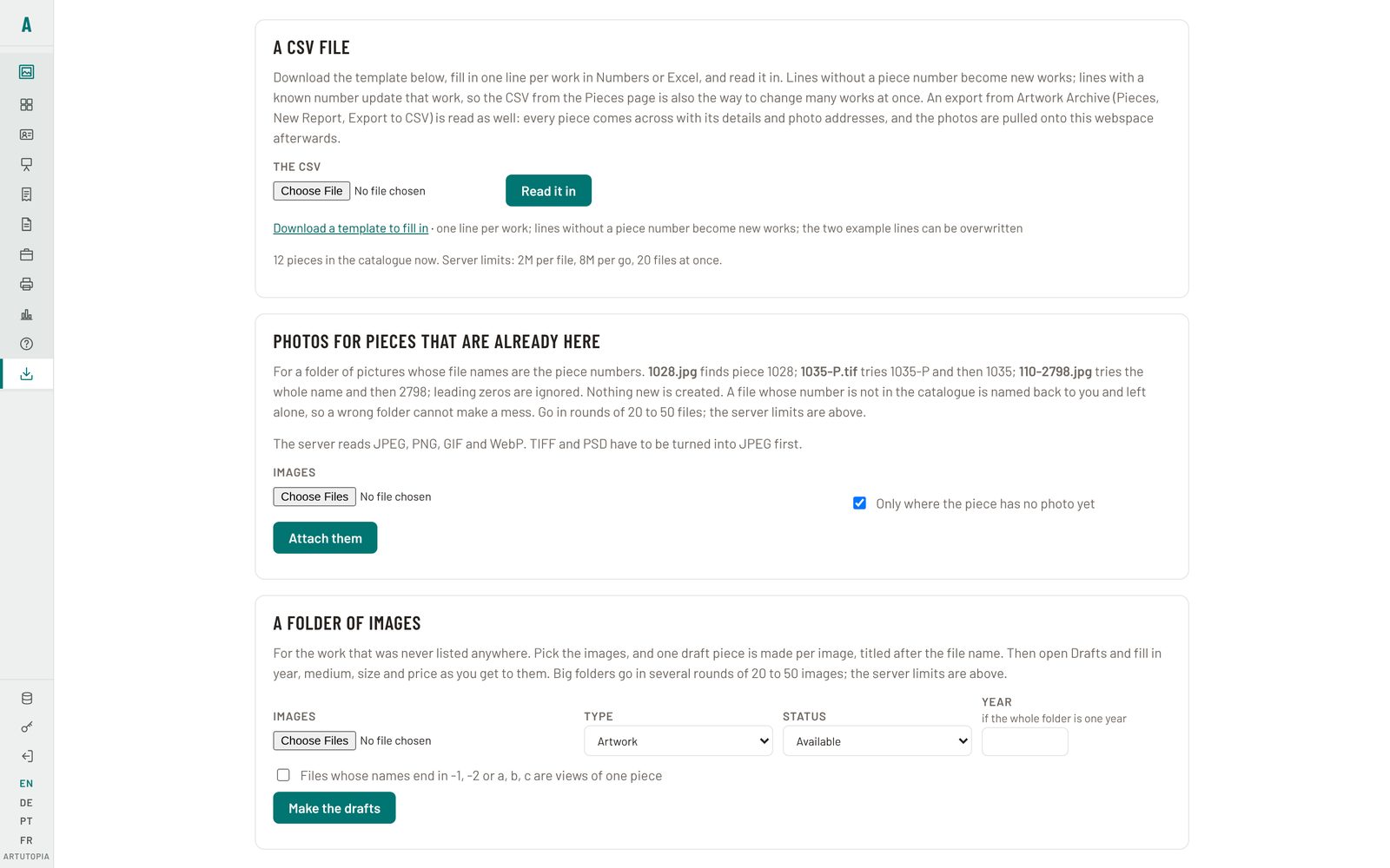The Import page